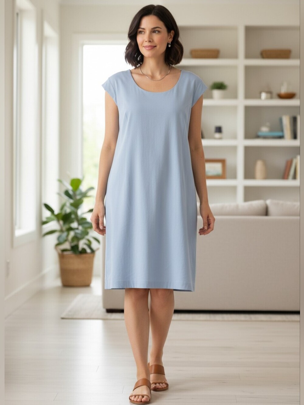 Victoria Collection Light Blue Scoop Neck Short Sleeve Shift Dress NWT Size 2XL
